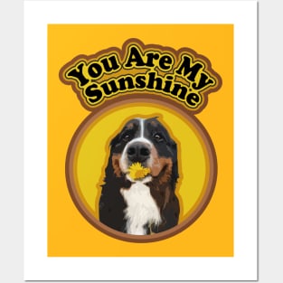 Funny Bernese Mountain Dog with Cute Flower and Sunshine Posters and Art